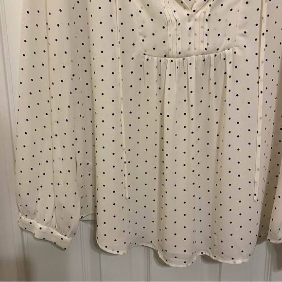 Loft White Long Sleeve Keyhole Tie Neck Blouse Polka Dot Print Size XL - Picture 3 of 7